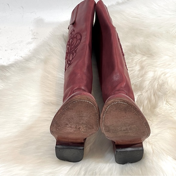 Frye Cherry Red Leather Riding Boots - Picture 2 of 13
